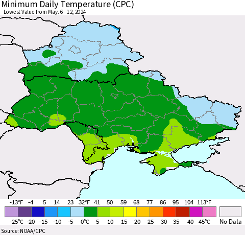 Ukraine, Moldova and Belarus Minimum Daily Temperature (CPC) Thematic Map For 5/6/2024 - 5/12/2024