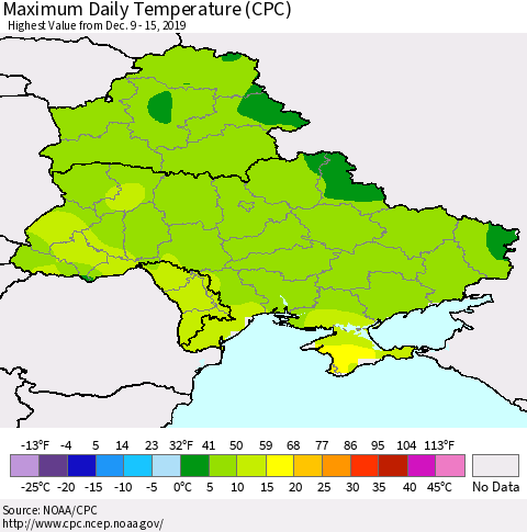 Ukraine, Moldova and Belarus Maximum Daily Temperature (CPC) Thematic Map For 12/9/2019 - 12/15/2019