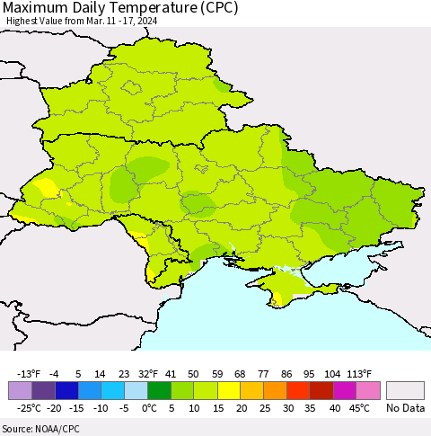 Ukraine, Moldova and Belarus Maximum Daily Temperature (CPC) Thematic Map For 3/11/2024 - 3/17/2024