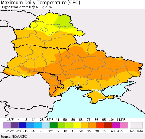 Ukraine, Moldova and Belarus Maximum Daily Temperature (CPC) Thematic Map For 5/6/2024 - 5/12/2024