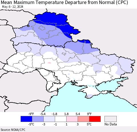 Ukraine, Moldova and Belarus Mean Maximum Temperature Departure from Normal (CPC) Thematic Map For 5/6/2024 - 5/12/2024