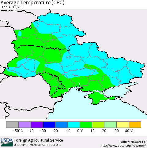 Ukraine, Moldova and Belarus Average Temperature (CPC) Thematic Map For 2/4/2019 - 2/10/2019