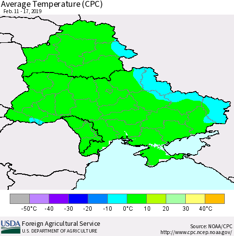 Ukraine, Moldova and Belarus Average Temperature (CPC) Thematic Map For 2/11/2019 - 2/17/2019