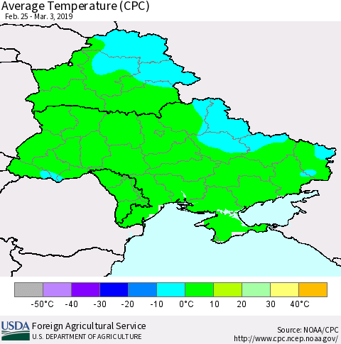 Ukraine, Moldova and Belarus Average Temperature (CPC) Thematic Map For 2/25/2019 - 3/3/2019