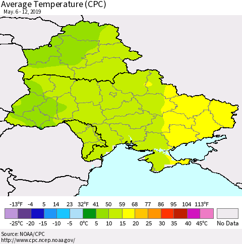 Ukraine, Moldova and Belarus Average Temperature (CPC) Thematic Map For 5/6/2019 - 5/12/2019