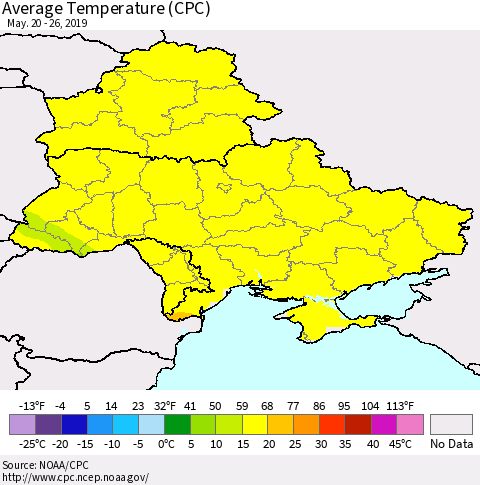 Ukraine, Moldova and Belarus Average Temperature (CPC) Thematic Map For 5/20/2019 - 5/26/2019