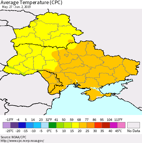 Ukraine, Moldova and Belarus Average Temperature (CPC) Thematic Map For 5/27/2019 - 6/2/2019