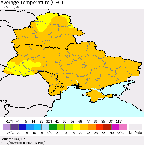 Ukraine, Moldova and Belarus Average Temperature (CPC) Thematic Map For 6/3/2019 - 6/9/2019