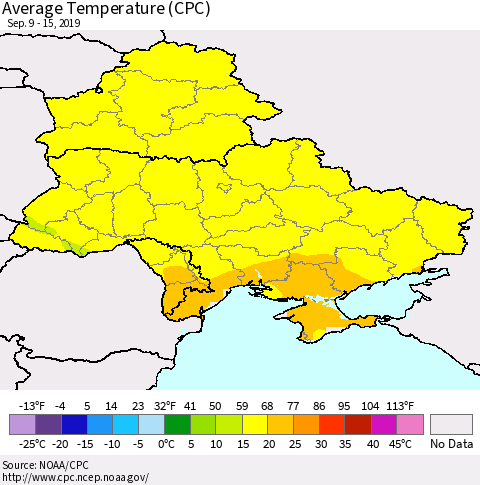 Ukraine, Moldova and Belarus Average Temperature (CPC) Thematic Map For 9/9/2019 - 9/15/2019