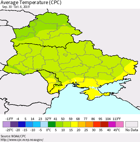 Ukraine, Moldova and Belarus Average Temperature (CPC) Thematic Map For 9/30/2019 - 10/6/2019