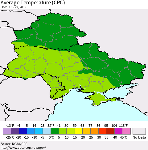 Ukraine, Moldova and Belarus Average Temperature (CPC) Thematic Map For 12/16/2019 - 12/22/2019