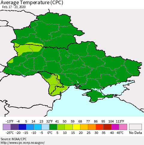 Ukraine, Moldova and Belarus Average Temperature (CPC) Thematic Map For 2/17/2020 - 2/23/2020