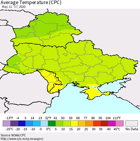 Ukraine, Moldova and Belarus Average Temperature (CPC) Thematic Map For 5/11/2020 - 5/17/2020