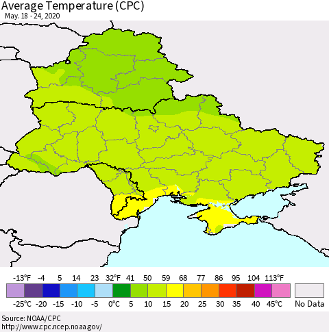 Ukraine, Moldova and Belarus Average Temperature (CPC) Thematic Map For 5/18/2020 - 5/24/2020