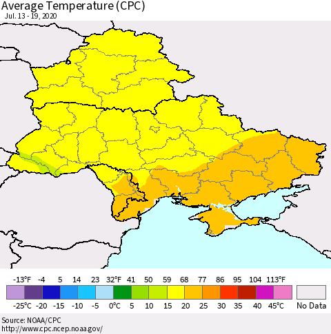 Ukraine, Moldova and Belarus Average Temperature (CPC) Thematic Map For 7/13/2020 - 7/19/2020