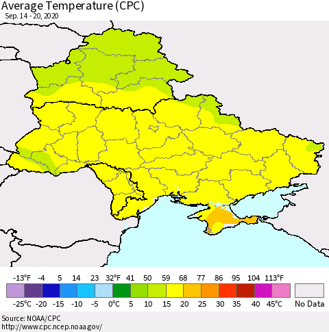 Ukraine, Moldova and Belarus Average Temperature (CPC) Thematic Map For 9/14/2020 - 9/20/2020