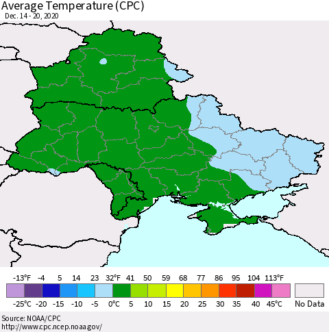 Ukraine, Moldova and Belarus Average Temperature (CPC) Thematic Map For 12/14/2020 - 12/20/2020