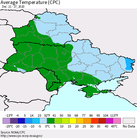 Ukraine, Moldova and Belarus Average Temperature (CPC) Thematic Map For 12/21/2020 - 12/27/2020