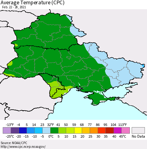 Ukraine, Moldova and Belarus Average Temperature (CPC) Thematic Map For 2/22/2021 - 2/28/2021