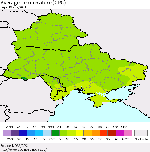 Ukraine, Moldova and Belarus Average Temperature (CPC) Thematic Map For 4/19/2021 - 4/25/2021
