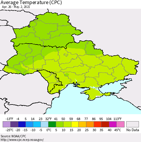 Ukraine, Moldova and Belarus Average Temperature (CPC) Thematic Map For 4/26/2021 - 5/2/2021