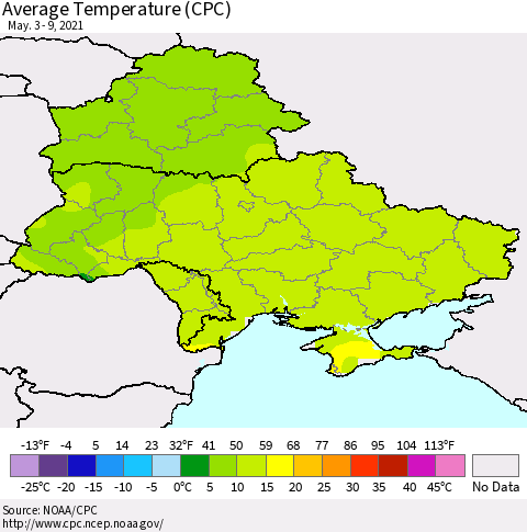 Ukraine, Moldova and Belarus Average Temperature (CPC) Thematic Map For 5/3/2021 - 5/9/2021