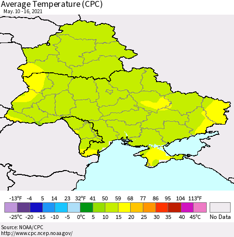 Ukraine, Moldova and Belarus Average Temperature (CPC) Thematic Map For 5/10/2021 - 5/16/2021