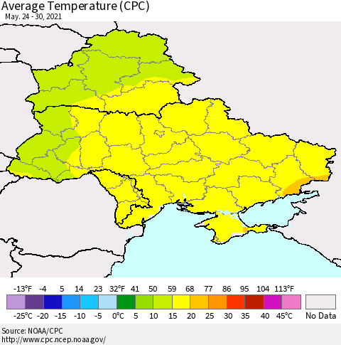Ukraine, Moldova and Belarus Average Temperature (CPC) Thematic Map For 5/24/2021 - 5/30/2021