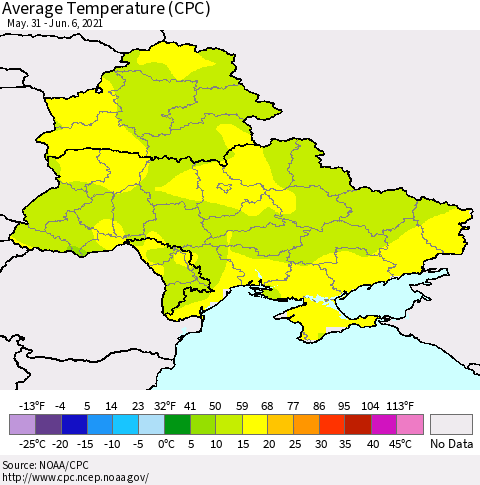 Ukraine, Moldova and Belarus Average Temperature (CPC) Thematic Map For 5/31/2021 - 6/6/2021