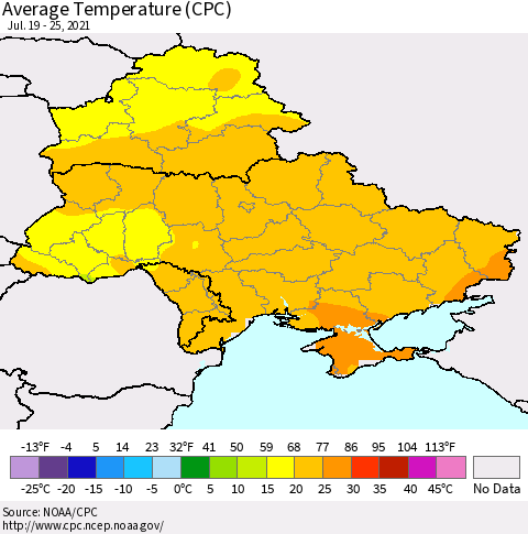 Ukraine, Moldova and Belarus Average Temperature (CPC) Thematic Map For 7/19/2021 - 7/25/2021