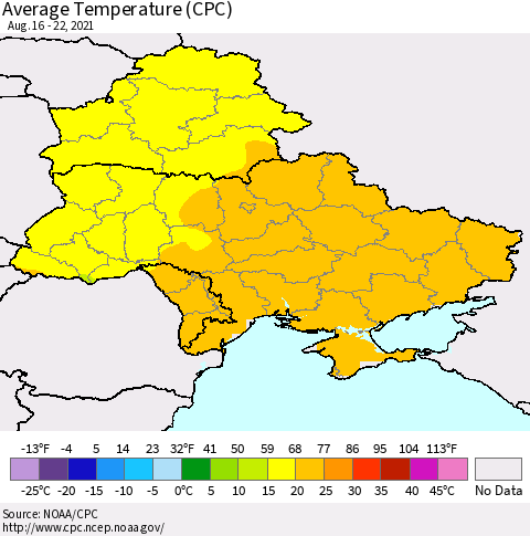 Ukraine, Moldova and Belarus Average Temperature (CPC) Thematic Map For 8/16/2021 - 8/22/2021