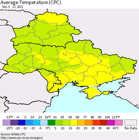 Ukraine, Moldova and Belarus Average Temperature (CPC) Thematic Map For 9/6/2021 - 9/12/2021