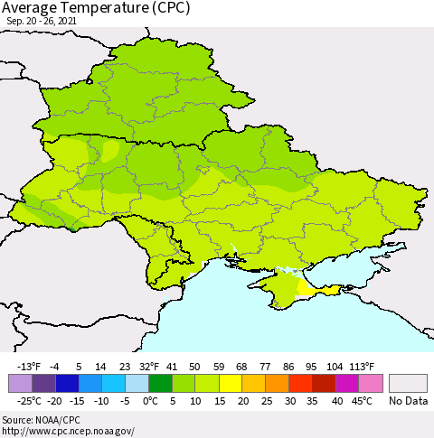 Ukraine, Moldova and Belarus Average Temperature (CPC) Thematic Map For 9/20/2021 - 9/26/2021