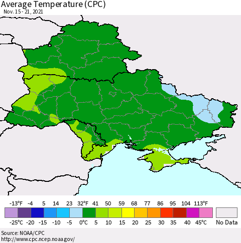 Ukraine, Moldova and Belarus Average Temperature (CPC) Thematic Map For 11/15/2021 - 11/21/2021