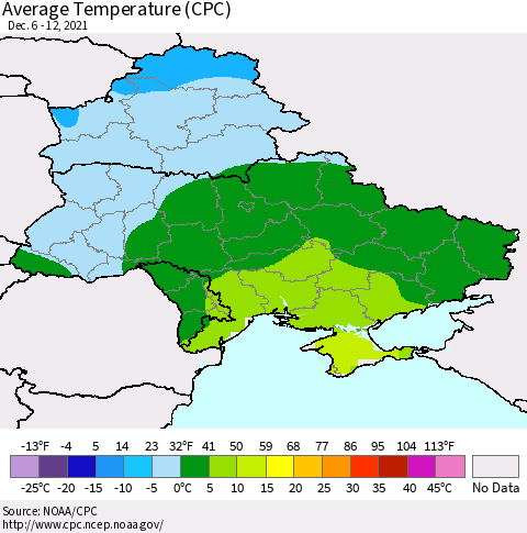 Ukraine, Moldova and Belarus Average Temperature (CPC) Thematic Map For 12/6/2021 - 12/12/2021