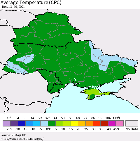 Ukraine, Moldova and Belarus Average Temperature (CPC) Thematic Map For 12/13/2021 - 12/19/2021