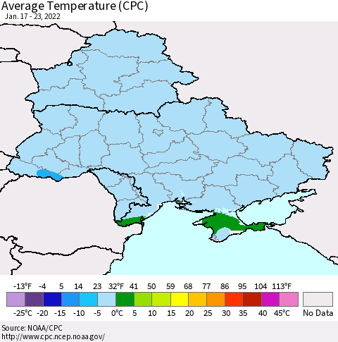 Ukraine, Moldova and Belarus Average Temperature (CPC) Thematic Map For 1/17/2022 - 1/23/2022