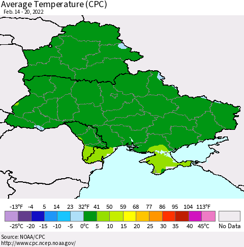 Ukraine, Moldova and Belarus Average Temperature (CPC) Thematic Map For 2/14/2022 - 2/20/2022