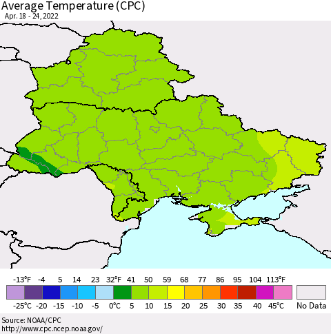 Ukraine, Moldova and Belarus Average Temperature (CPC) Thematic Map For 4/18/2022 - 4/24/2022