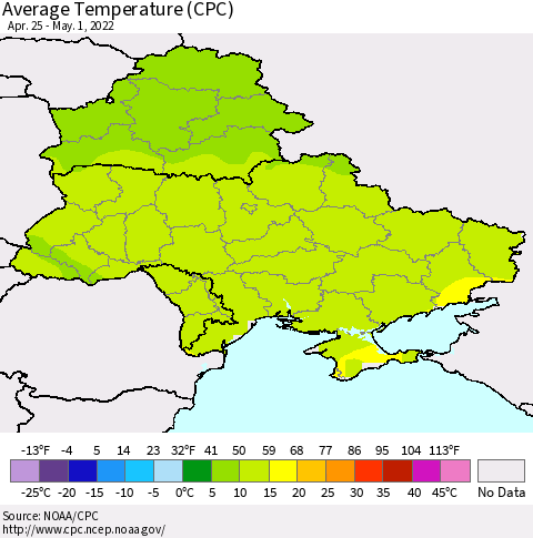 Ukraine, Moldova and Belarus Average Temperature (CPC) Thematic Map For 4/25/2022 - 5/1/2022