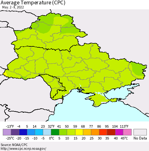 Ukraine, Moldova and Belarus Average Temperature (CPC) Thematic Map For 5/2/2022 - 5/8/2022