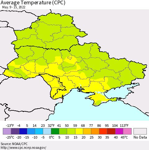 Ukraine, Moldova and Belarus Average Temperature (CPC) Thematic Map For 5/9/2022 - 5/15/2022