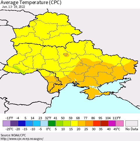 Ukraine, Moldova and Belarus Average Temperature (CPC) Thematic Map For 6/13/2022 - 6/19/2022