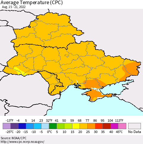 Ukraine, Moldova and Belarus Average Temperature (CPC) Thematic Map For 8/15/2022 - 8/21/2022