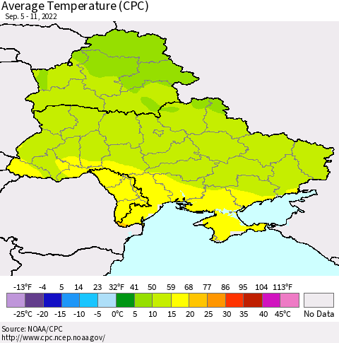 Ukraine, Moldova and Belarus Average Temperature (CPC) Thematic Map For 9/5/2022 - 9/11/2022