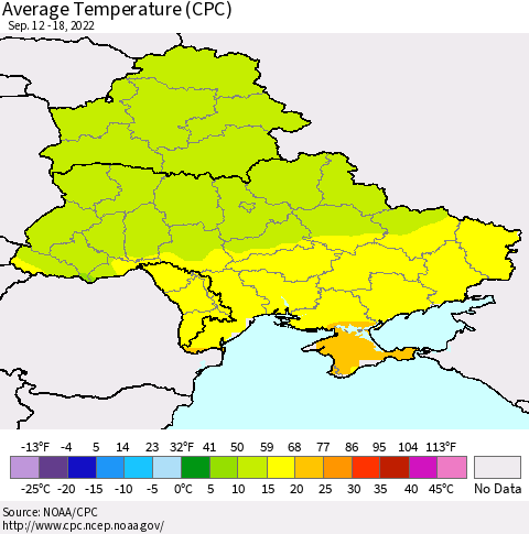 Ukraine, Moldova and Belarus Average Temperature (CPC) Thematic Map For 9/12/2022 - 9/18/2022