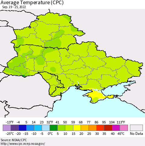 Ukraine, Moldova and Belarus Average Temperature (CPC) Thematic Map For 9/19/2022 - 9/25/2022