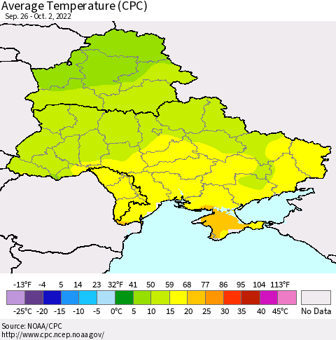 Ukraine, Moldova and Belarus Average Temperature (CPC) Thematic Map For 9/26/2022 - 10/2/2022