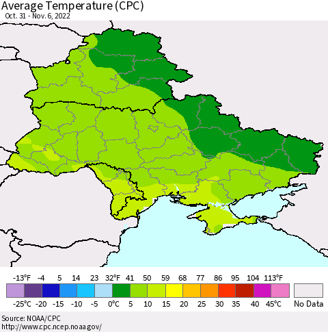 Ukraine, Moldova and Belarus Average Temperature (CPC) Thematic Map For 10/31/2022 - 11/6/2022