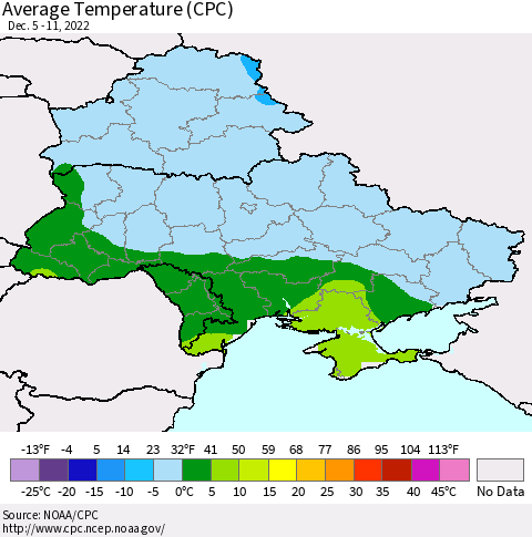Ukraine, Moldova and Belarus Average Temperature (CPC) Thematic Map For 12/5/2022 - 12/11/2022